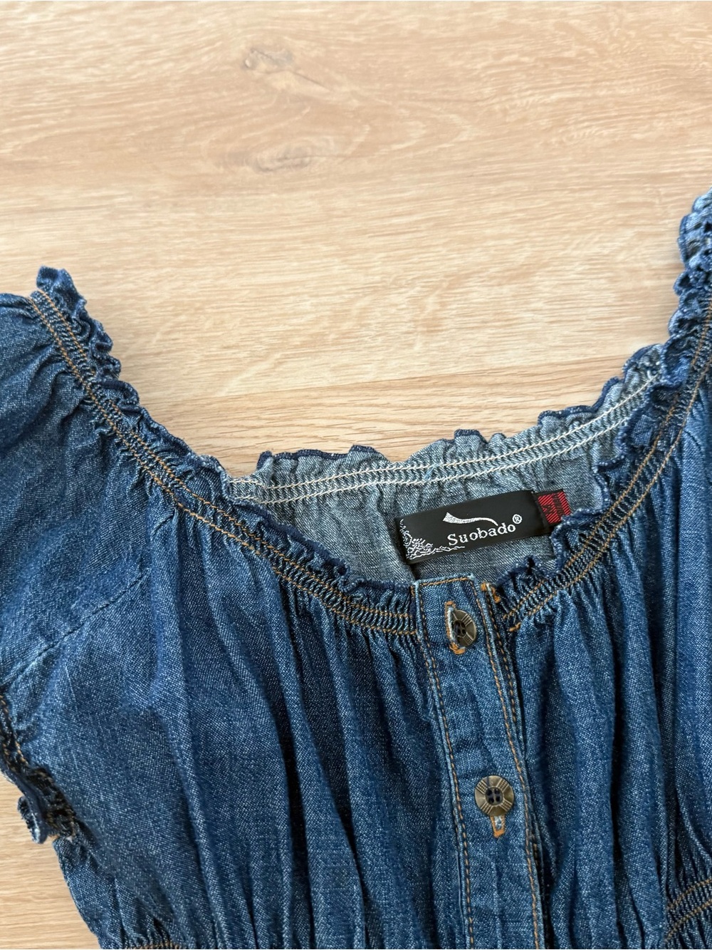 Denim Tiered Button-Front Midi Dress - Blue - Picture 5 of 9